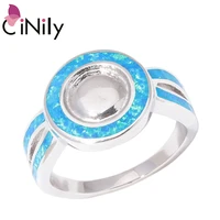 cinily ocean blue fire opal finger rings silver plated round circle wide ring simplify minimalism punk jewelry woman man