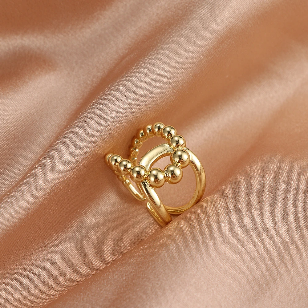 Женское металлическое кольцо в стиле панк-рок золотистое регулируемое с