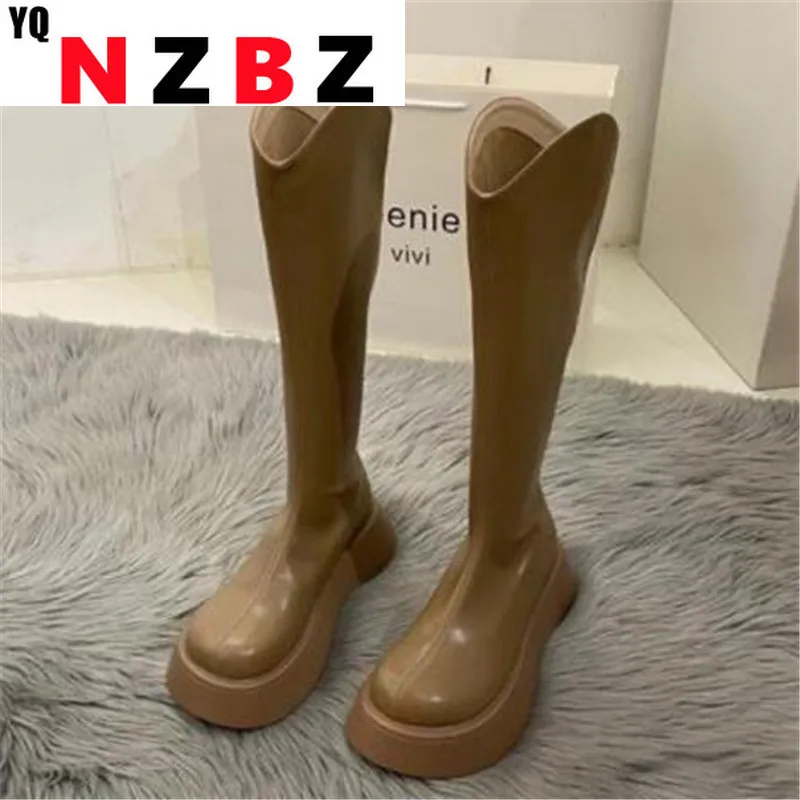 

2022Winter Warm Short Plush Women's Boots Outdoor Comfortable Platform Round Toe Knee-high Boots Back Zipper Women Knight Boots