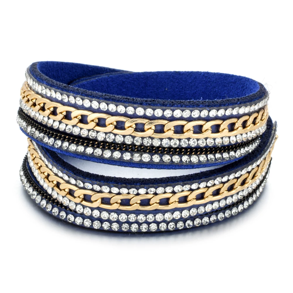 Винтажный Многослойный кожаный браслет и с цепочкой из сплава кристаллами для