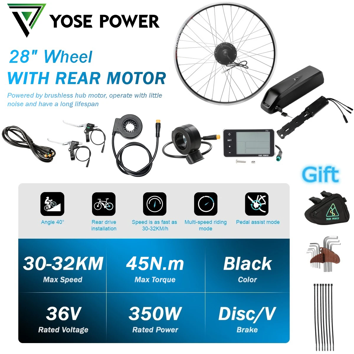 

36V350W 28" Freewheel Rear Motor ebike battery kit Conversion Kit with 36V Hailong Battery disc/V brake Ebike Umrüstsatz engine