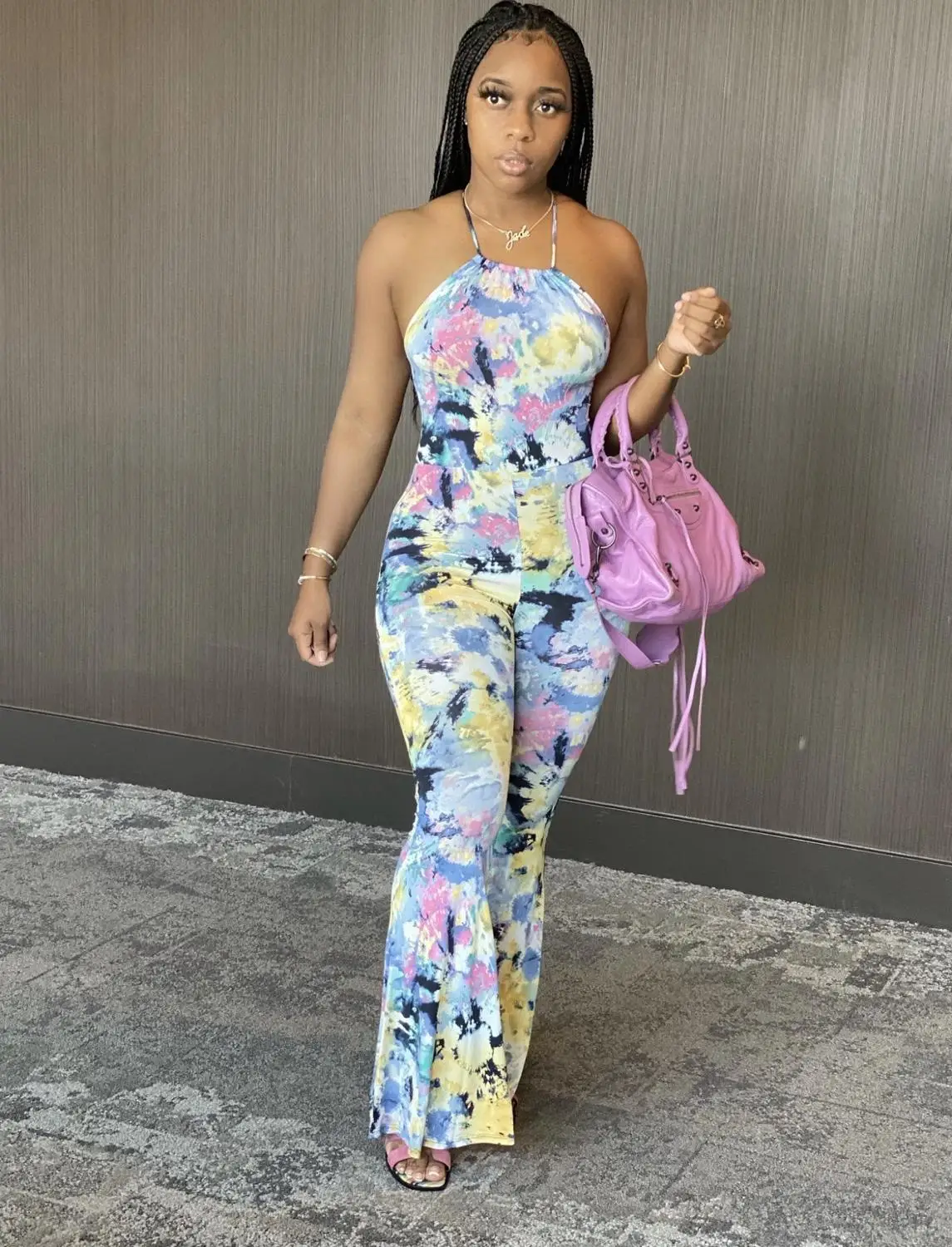 

Flora Print Strap Long Jumpsuits Women Backless Sexy Jumpsuits