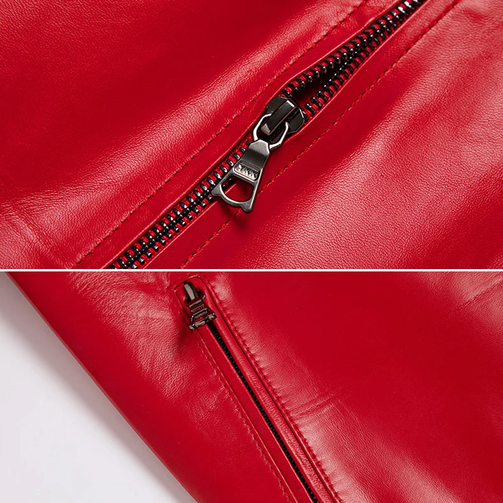 

New Red Fashion Leather Coat Men Autumn Spring Black Genuine Leather Clothing Top Quality Male Sheepskin Coat