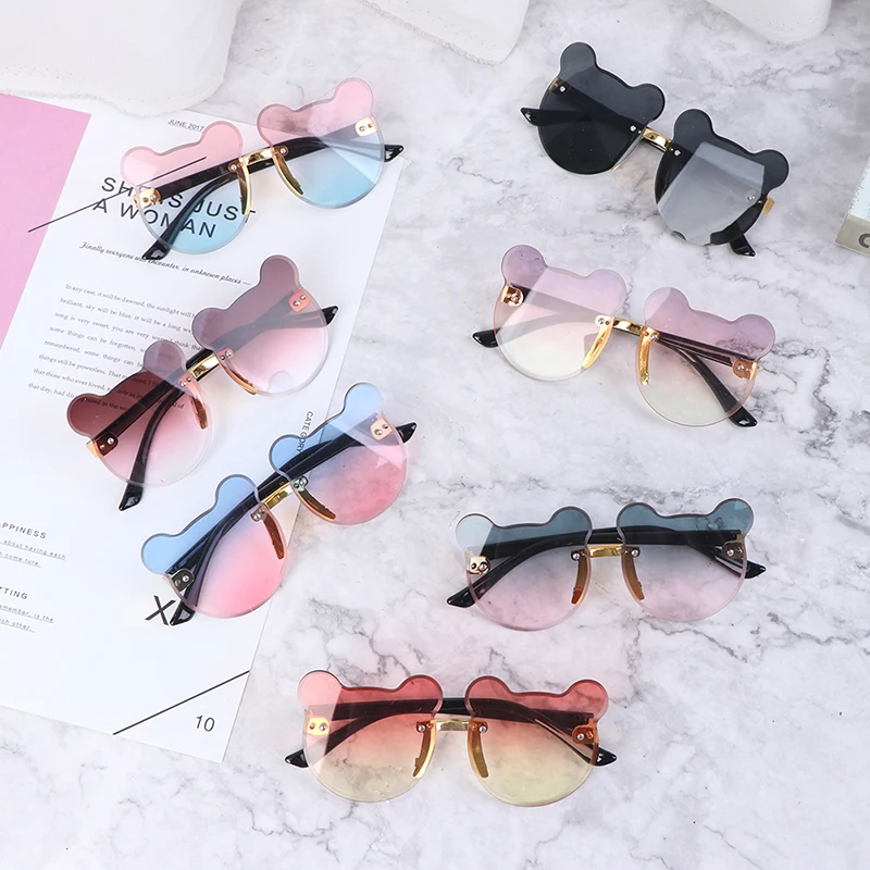 

Children Cute Cartoon Bear Shape Flower Round Sunglasses Boy Girls Vintage Uv400 Colors Rimless Polarized Sun Glasses For Kids