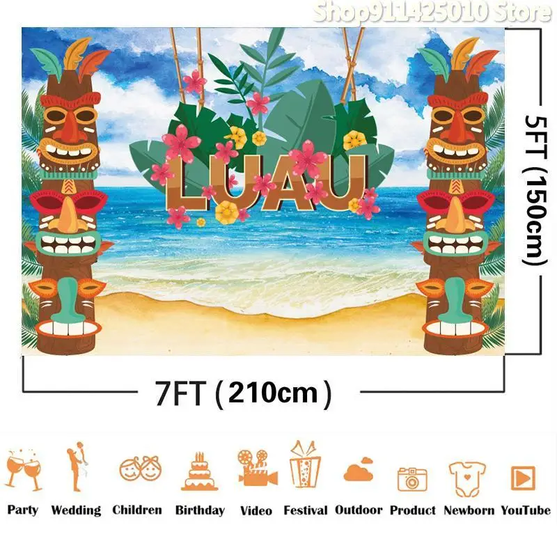 Летняя морская панорама Гавайский пир из кабана Фон для праздника и декорации фотостудии 3D цифровой фото задний план на заказ.