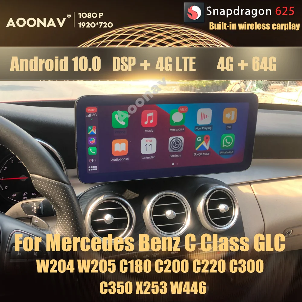 Автомобильный радиоприемник 128 ГБ Android 10 0 Snapdragon 625 GPS для Mercedes Benz C класса GLC W204 W205 X253