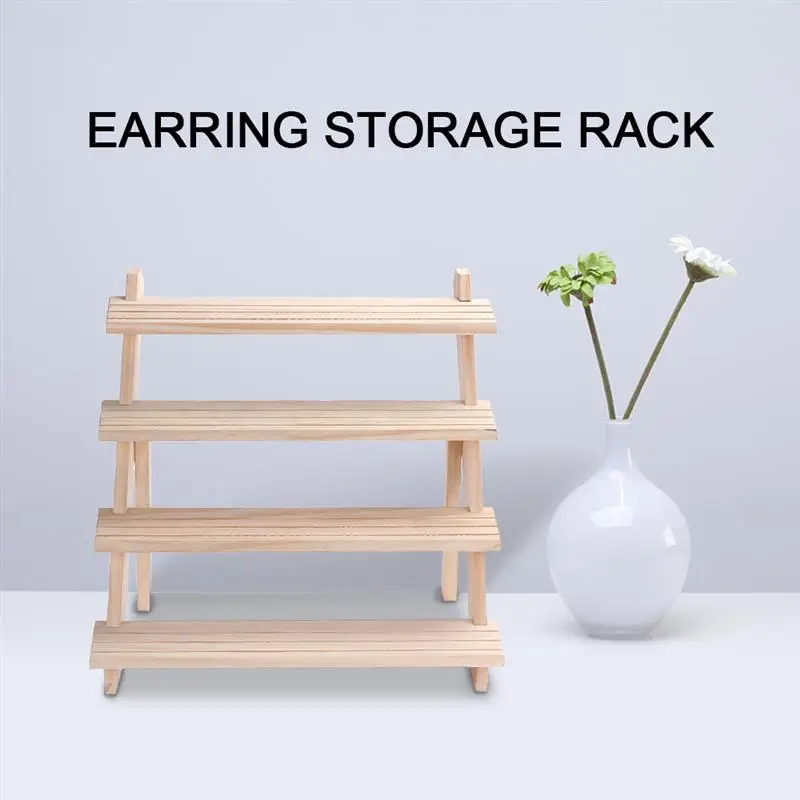 

Jewelry Display Tray Earring Doll Holder Organizer Shelf Solid Wood Floor Ladder Display Layers Ornaments Accessories 2021 New