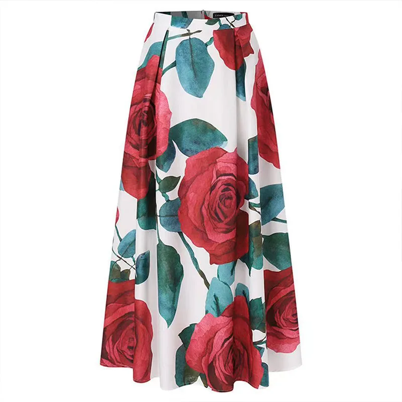 Plus Size Maxi Skirt For Women Summer Floral Long Skirts For Women Flower Printed Skirts Womens Faldas Largas Mujer Para Fiesta images - 6