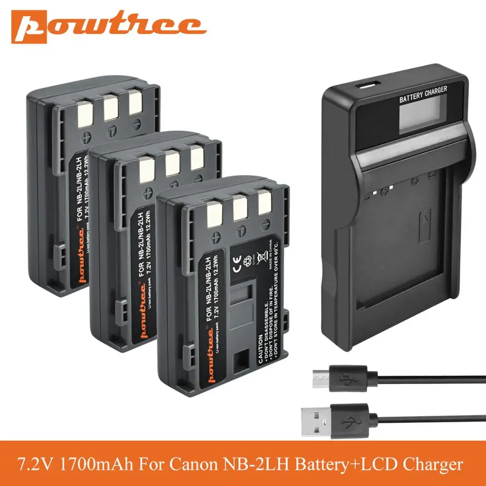 POWTREE NB 2L Батарея + ЖК дисплей Зарядное устройство для цифровых камер Canon EOS 350D/400D Rebel