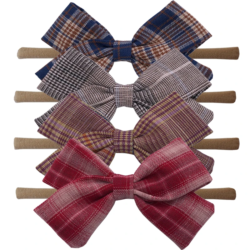 Vintage Plaid Sets-1 4 шт. хлопчатобумажные тканевые банты, повязки на голову, бант для волос, эластичные резинки для волос, завязанные ободки для волос с бантиками, милые детские головные уборы для девочек, аксессуары для волос - Цвет: Vintage Plaid Sets-1
