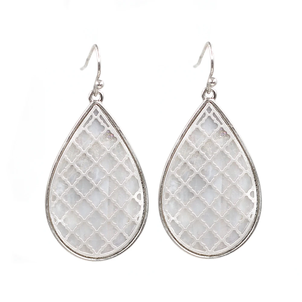 

2020 New Hollowed-Out Water Drop Abalone Mother Pearl Filigree Dangle Earrings for Women