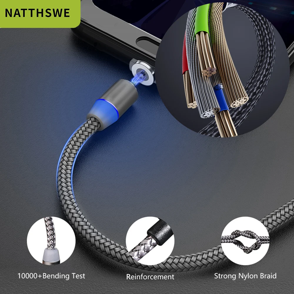 NATTHSWE Magnetic USB Cable Fast Charging Type C for ios Magnet Charger Data Charge Micro Mobile Phone |