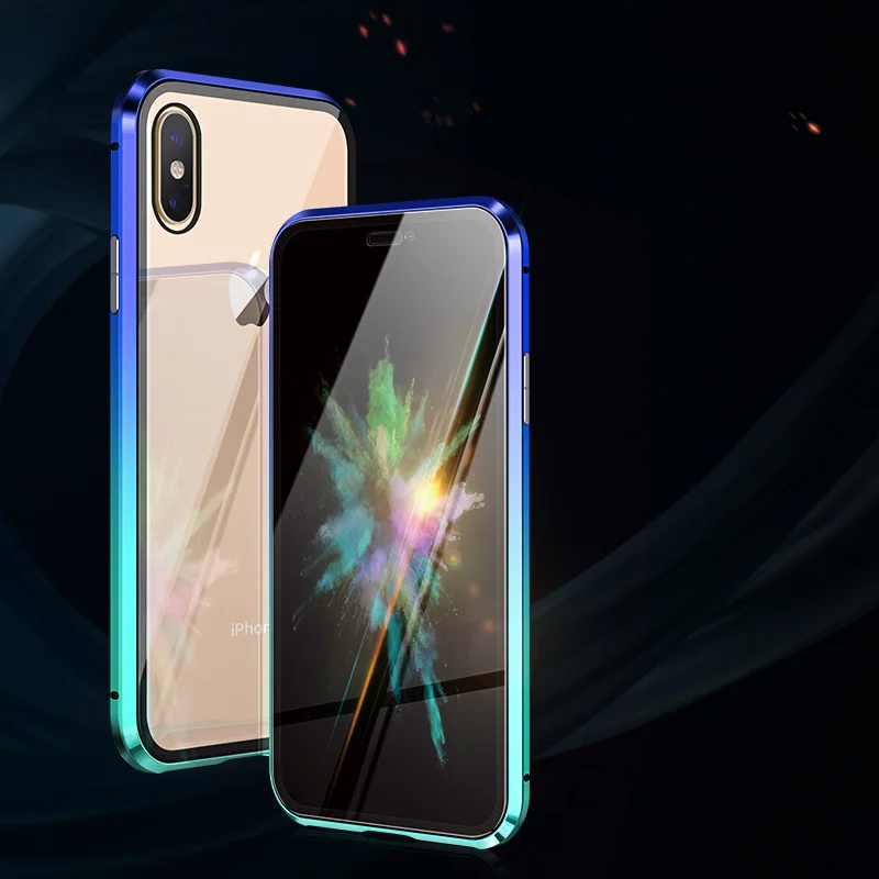 Градиентная Магнитная Адсорбция для iPhone X XS Max чехол из закаленного стекла назад
