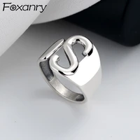 foxanry minimalist 925 stamp wide rings new fashion vintage hip hop glossy capital letter s design party jewelry gifts