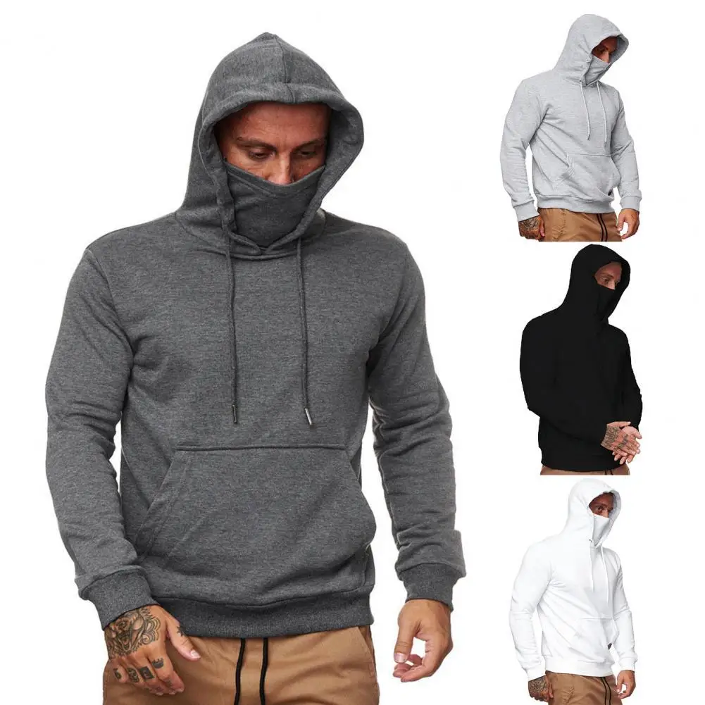 

80%HOTMen Hoodie Solid Color Face Cover Casual Drawstring Autumn Sweatshirt for Work