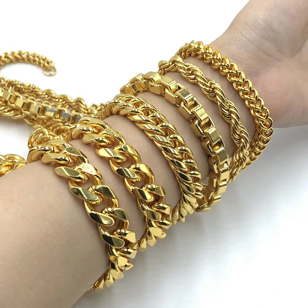 Мужское ожерелье из нержавеющей стали золотого цвета кубинская цепочка