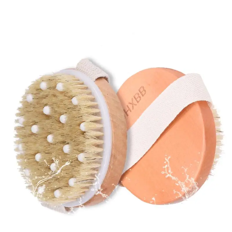 Natural Bristles Round Wooden Shower Body Bath Brush Cellulite Circulation Massage Brush Back Brush LX2549