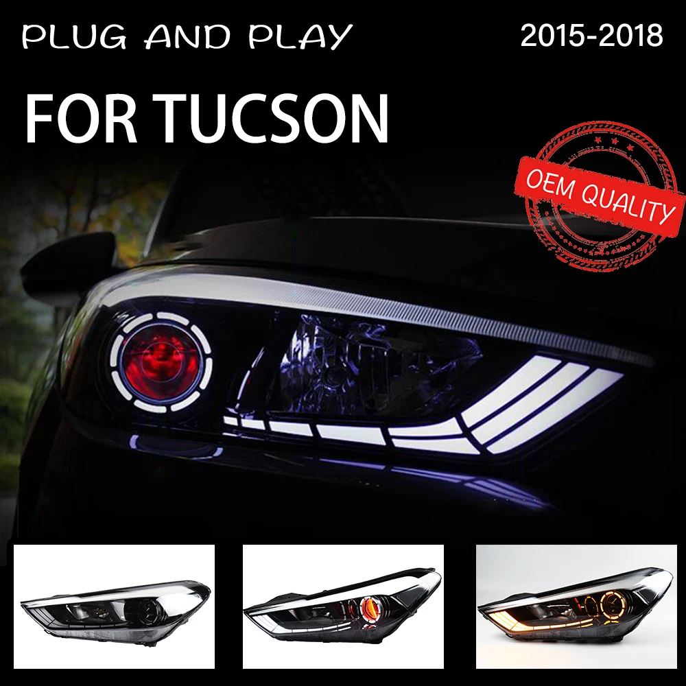 

Фары для Tucson 2015-2018, автомобильные светодиодные фары DRL Hella 5, ксеноновые линзы Hid H7 Tucson, автомобильные аксессуары