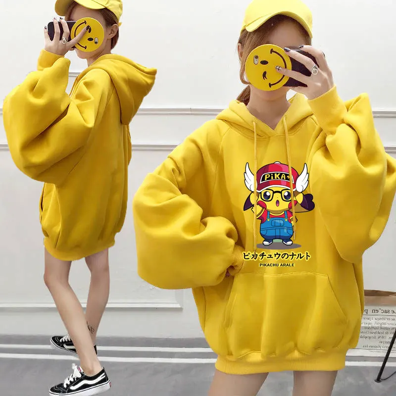 Толстовка с капюшоном Pokemon для мужчин и женщин желтая толстовка рисунком Пикачу