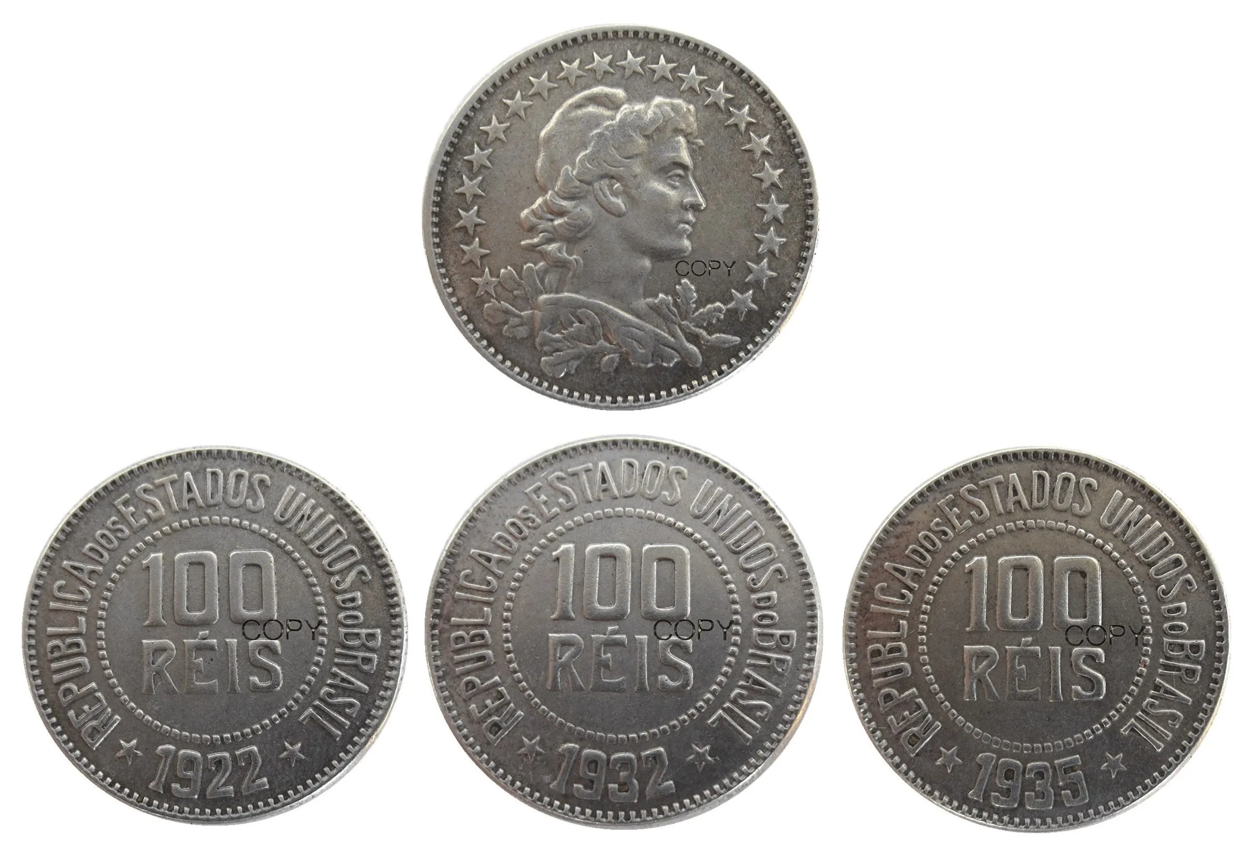 Бразилия набор (1922 1932 1935) 3 шт 100 Ries никелированные копии монет|Безвалютные монеты|