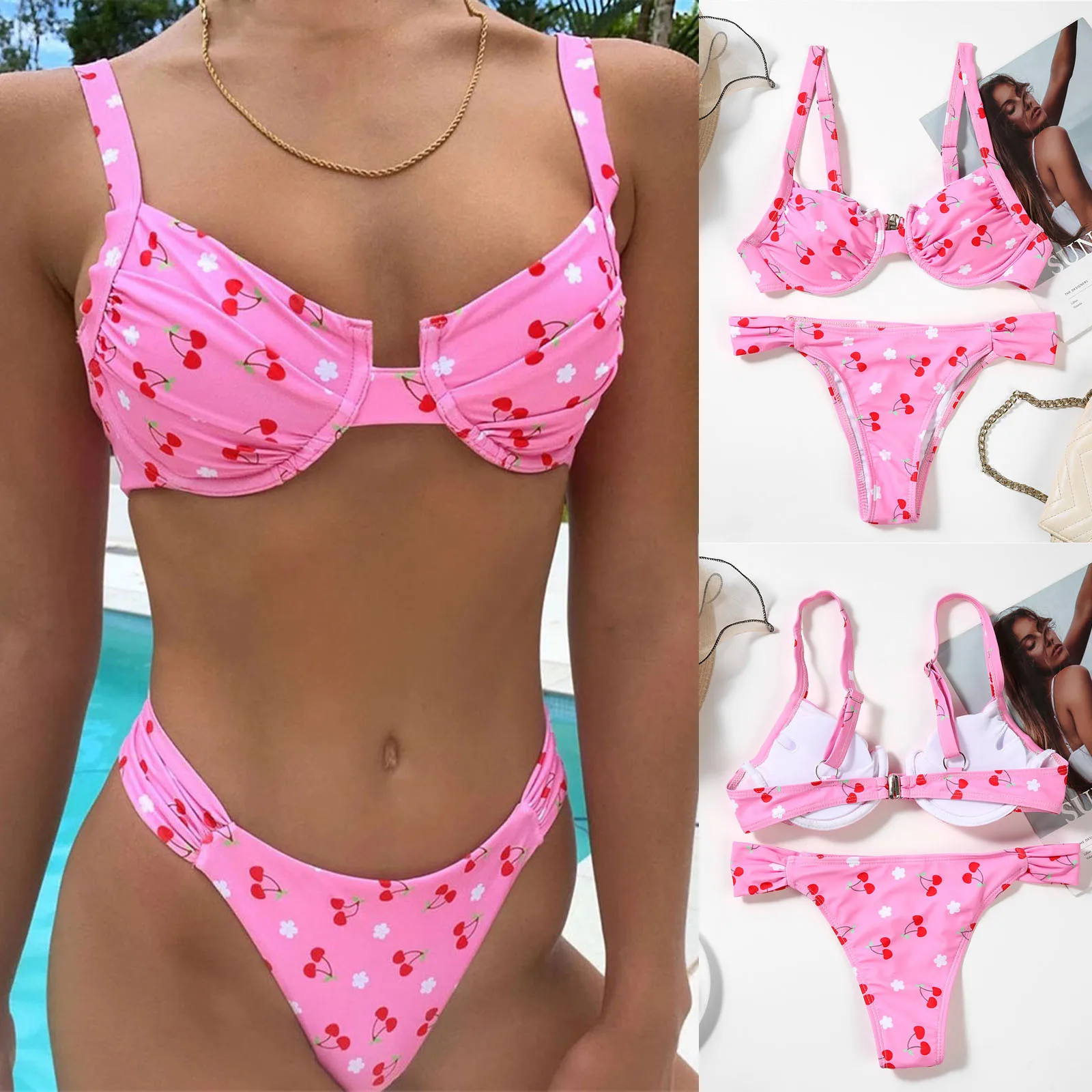 

Women Solid Lace Bikini Set Push Up Swimsuit Beachwear Padded Swimwear women swimsuit bikini set bikini 2021 woman bikiny