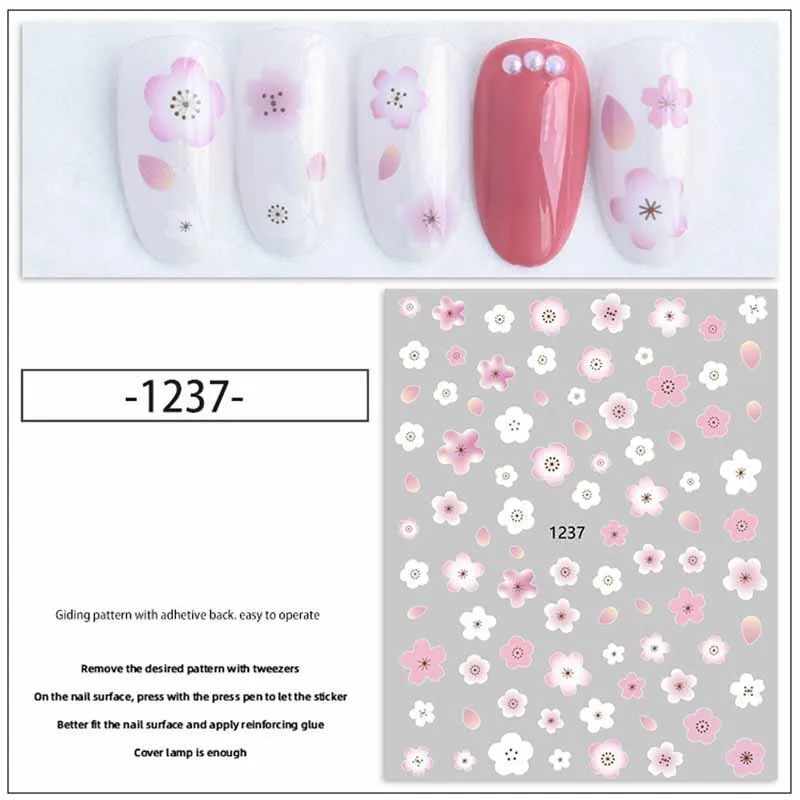 Летние цветы фрукты наклейка для ногтей 3D Клубника персик Маргаритка цветок