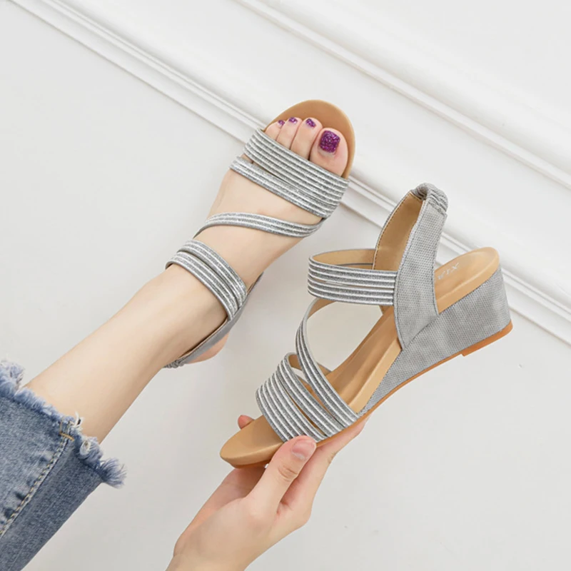 

2021 Women Sandals Platform Wedges Bandage Strappy 5cm Heels Shoes Beach Comfortable Female Footwear Ladies Shoe Home Outdoor
