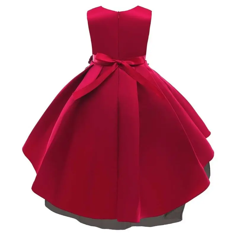 

Girls Piano Performance Swallow Tail Skirt Round Neck Red Sleeveless Princess Dresses Bow Tie Belt Sticker Decorative Skirts