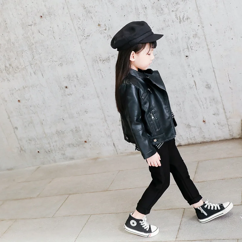 2019 г. Кожаная куртка для девочек Новая Осенняя Повседневная локомотивная кожаная