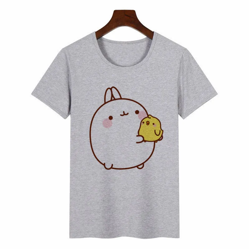P634-10-grey Новая Летняя женская футболка Molang and Piupiu, футболки с графикой, женские футболки в японском стиле Харадзюку, аниме, женская верхняя Эстетическая одежда - Цвет: P634-10-grey