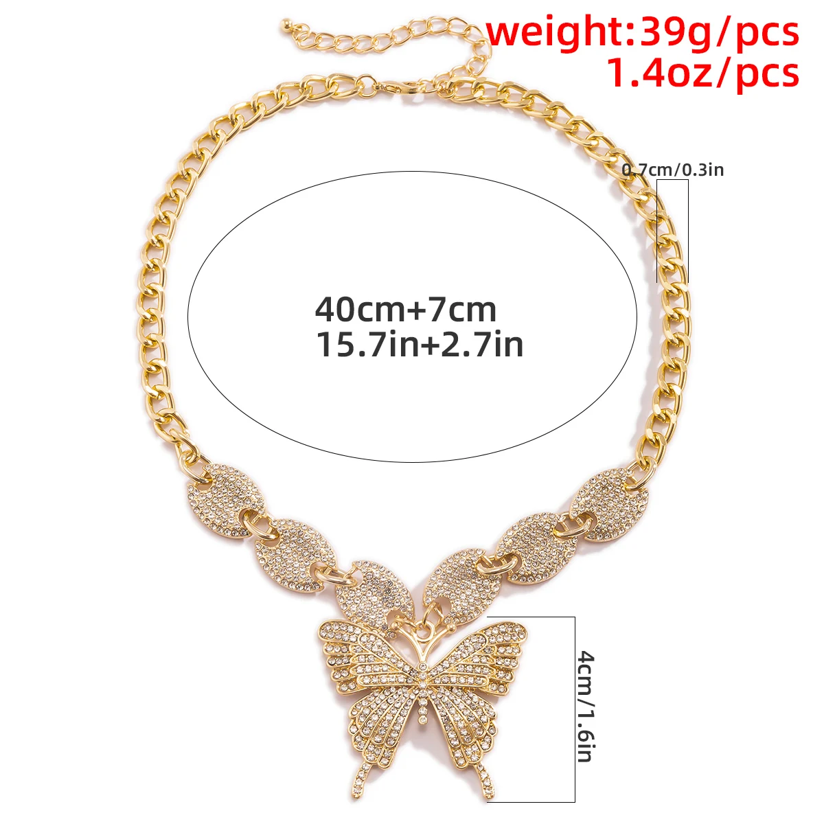 

Punk Luxury Shine Iced Out Rhinestone Chain Butterfly Necklace For Women Cuban Miami Geometric Pendant Necklace Chunky Jewelry