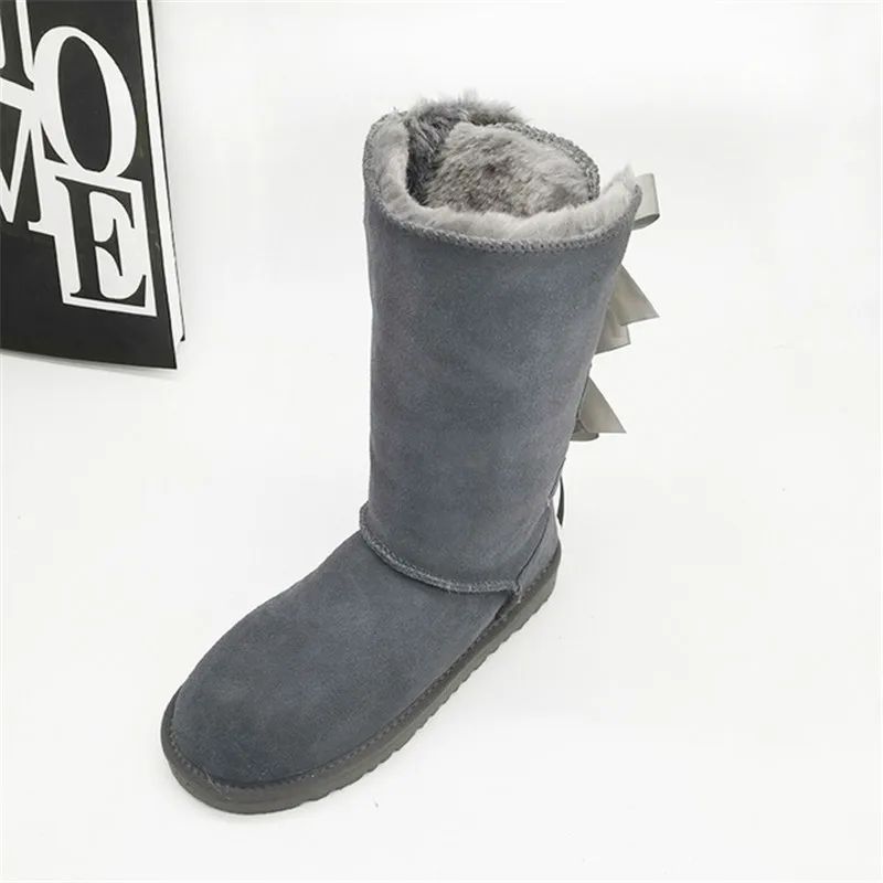 Ботинки из толстого плюша с тремя бантиками Модель 2020 года Женская обувь Теплая