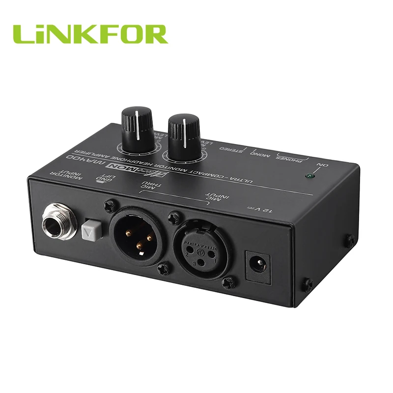 

LiNKFOR MA400 Ultra-Compact Headphone Amplifier With Power Adapter for XLR Microphone Audio Signal to 6.35mm & 3.5mm Jack Output