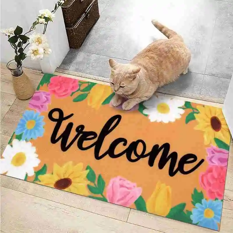 

Welcome Mat Entrance Anti-Slip Mat Hallway Letter Flower Printed Bedroom For Room Doormat Pad Carpet Art Kitchen Home A9L5