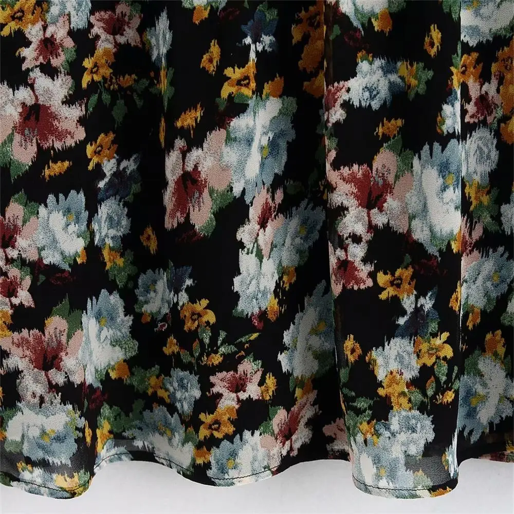 

MG women's shirt 2020 spring and summer new round neck long sleeve flower print front decorative pleated shirt
