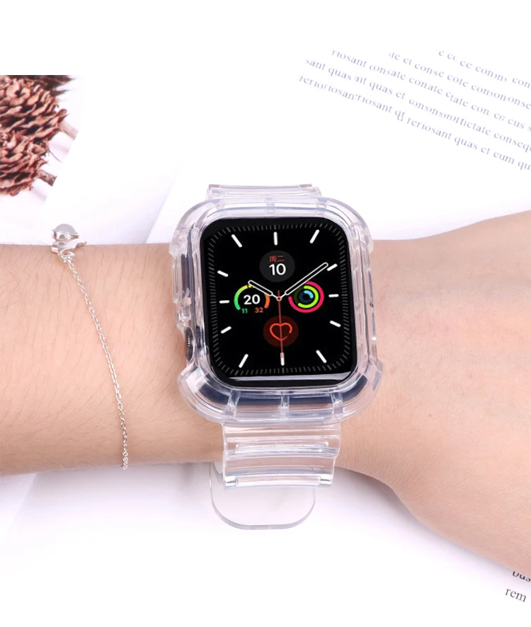 

Newest Clear Band + Case for Apple Watch Series 6 SE 5 4 44mm 42mmTransparent for iwatch Strap 3 2 1 38mm 40mm Plastic Strap