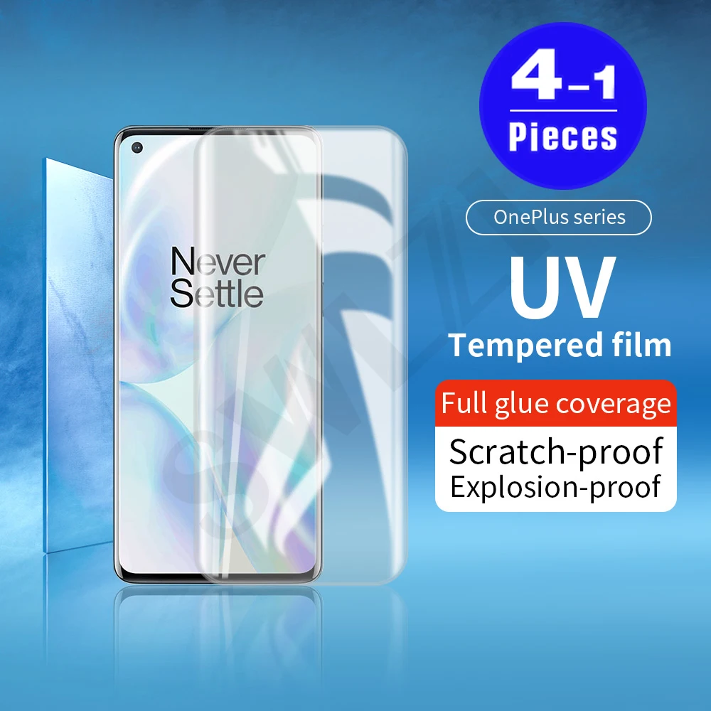 Cubierta de vidrio templado UV para móvil, película protectora de pantalla para Oneplus 7, 7T, 8 pro, oneplus 9 pro, 1-4 Uds.