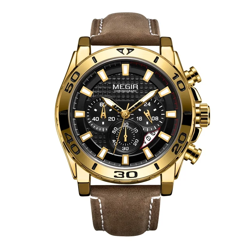 gold-opp bag Relojes MEGIR часы мужские модные спортивные кварцевые мужские часы, наручные часы лучший бренд класса люкс водонепроницаемые часы Relogio Masculino - Цвет: gold-opp bag