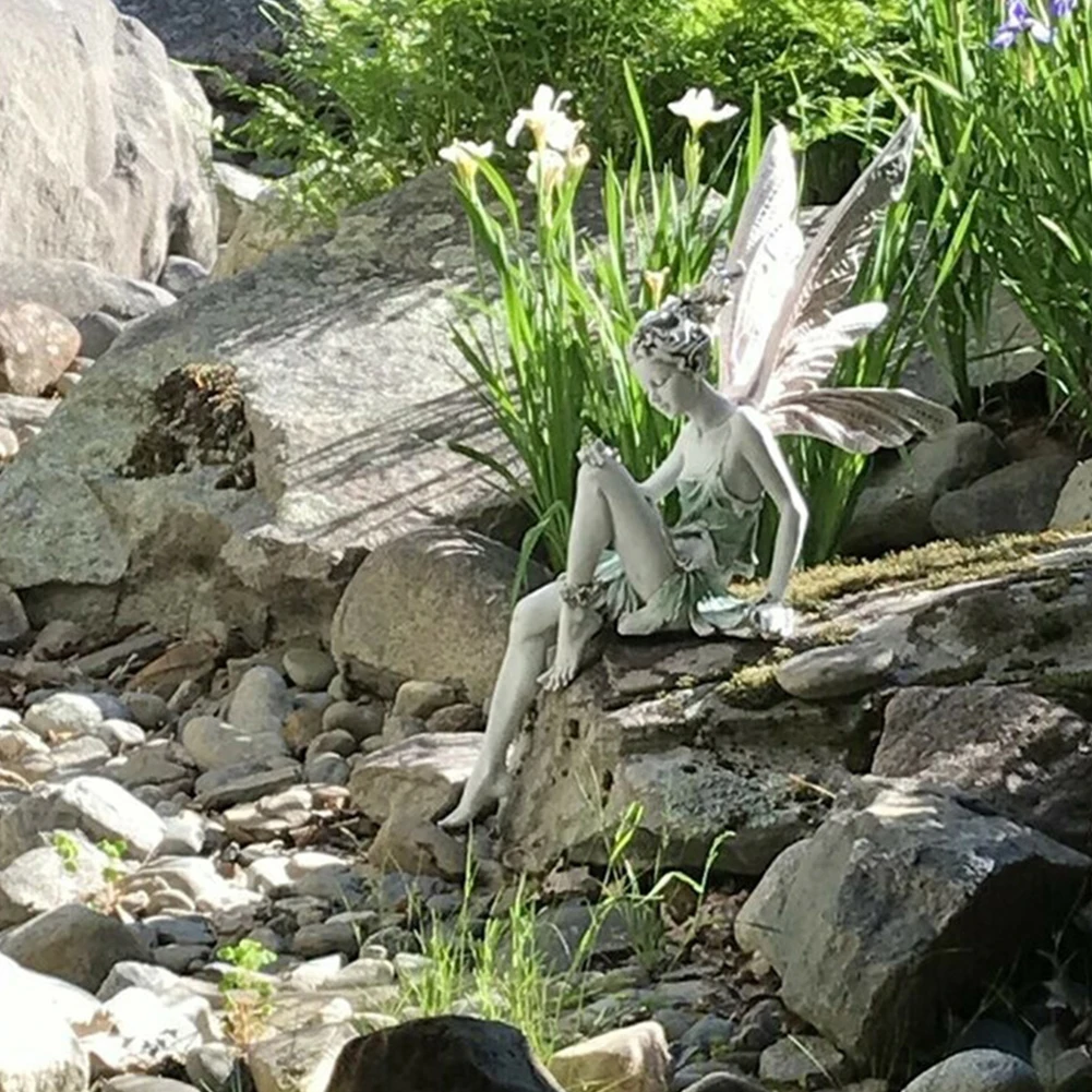 

Tudor And Turek Sitting Fairy Statue Garden Ornament Resin Craft Landscaping Yard Decoration Home Garden Decoration Outdoor