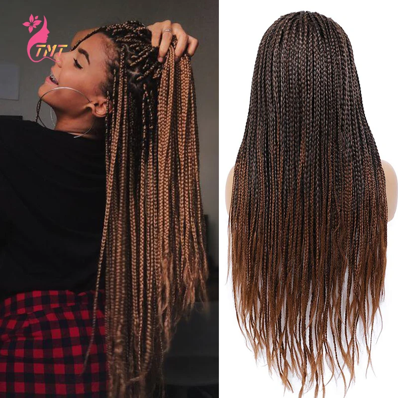 26 Inch Long Synthetic Wigs Box Braided Wigs For Black Women Long Braided Wig Fake Scalp Heat Resistant Fiber Micro Braided Wigs