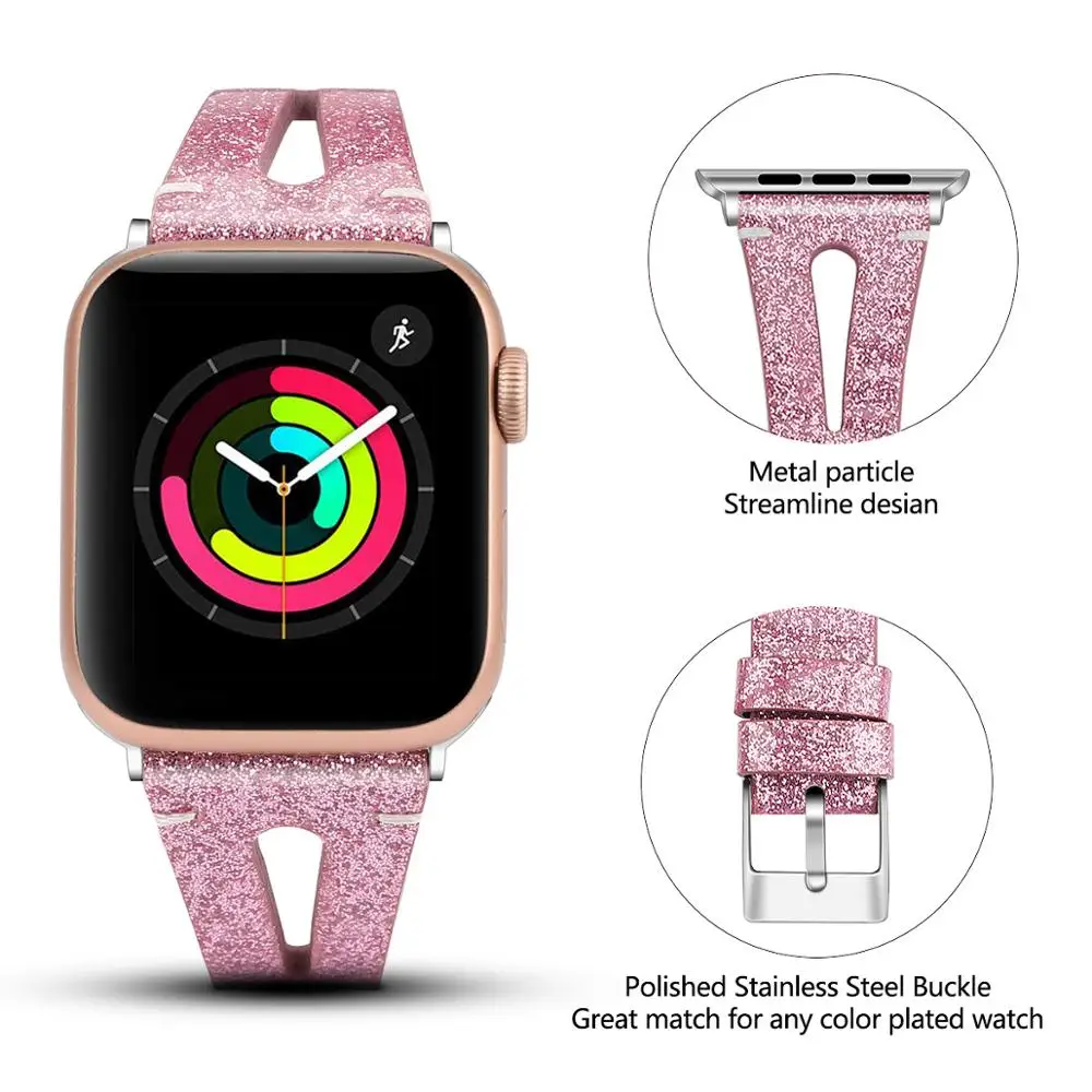 Ремешок из коровьей кожи для Apple Watch Band Series 5 4 3 2 1 блестящий браслет iWatch 40/44/38/42 мм