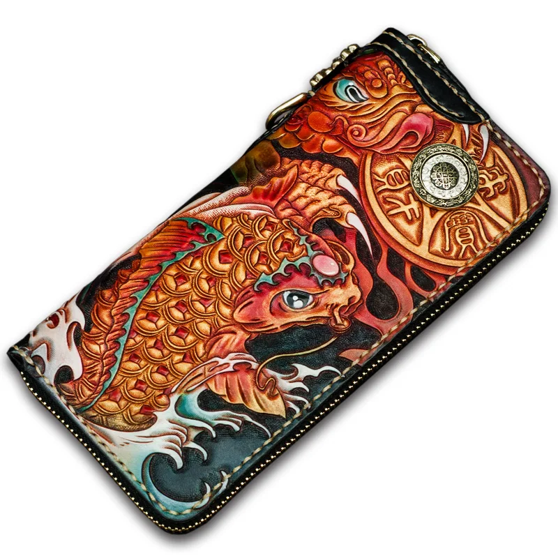 Унисекс кожаный кошелек ручной работы длинный большой емкости сумка на молнии