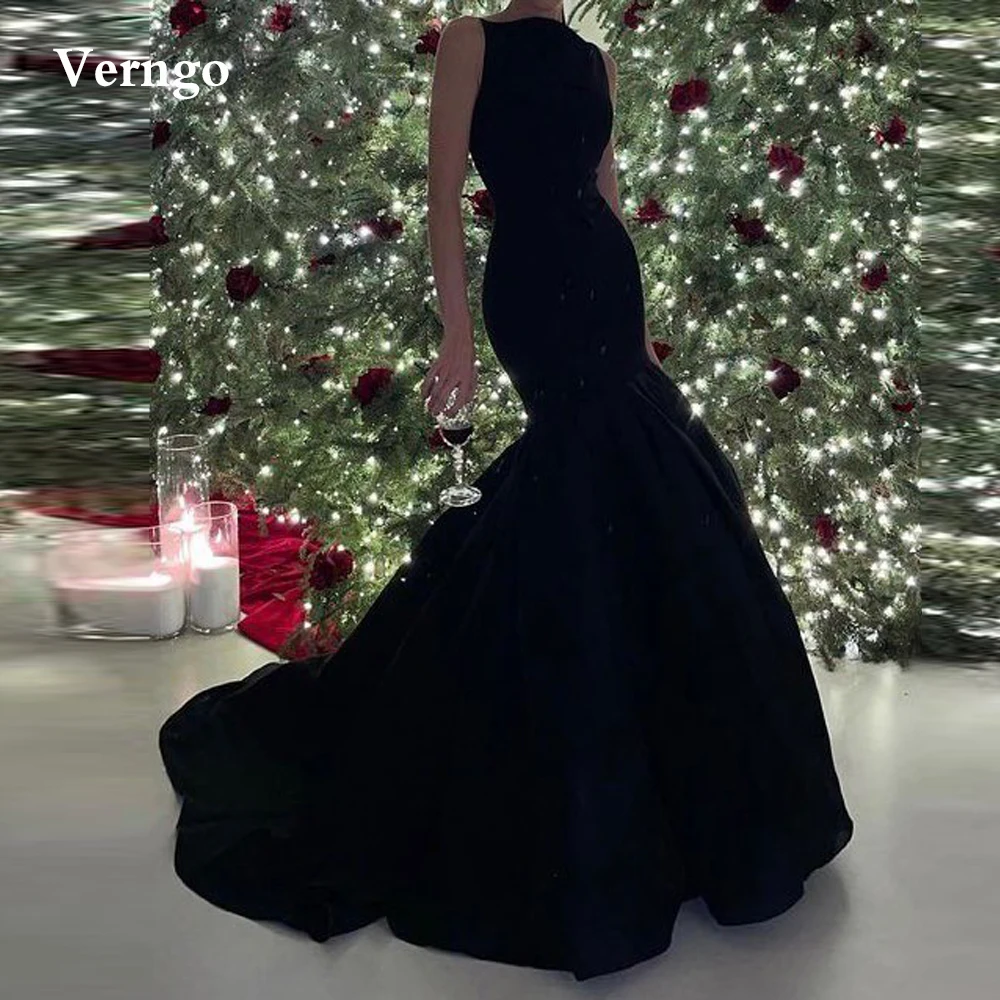 Женское бархатное платье-Русалка Verngo, черное вечернее платье со шлейфом, длинное платье для выпускного вечера