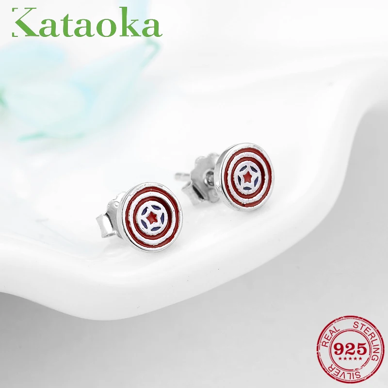Round shape 925 Sterling Silver Star Enamel Earrings DIY Stud For Children Girl Fashion Handmade Jewelry Gift | Украшения и