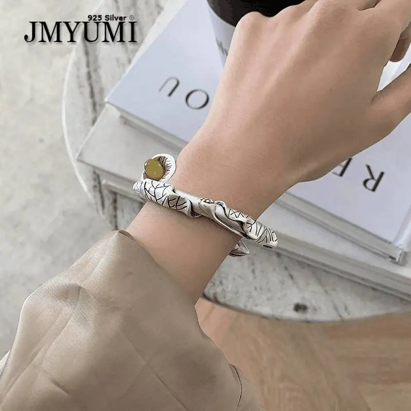 

JMYUMI 925 Sterling Silver Vintage Distressed Bracelet Female Ethnic Style Niche Design Light Luxurious Temperament Adjust