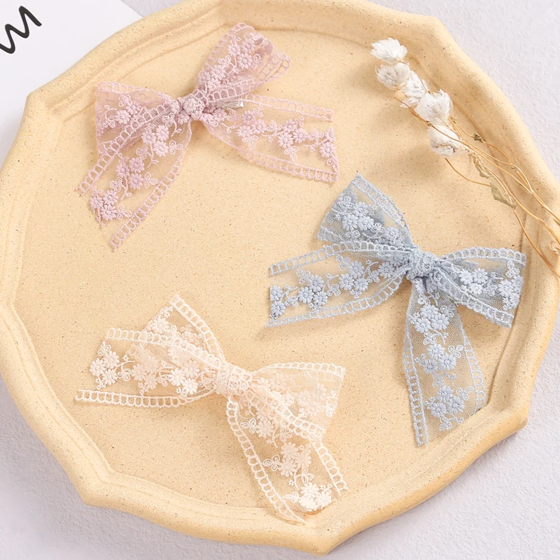 Cinta para cabeza con lazo para beb&eacute;, bandanas bordadas de encaje para ni&ntilde;a, turbante Kawaii, diademas de nacimiento para reci&eacute;n nacidos, accesorios el&aacute;sticos con Clip-2