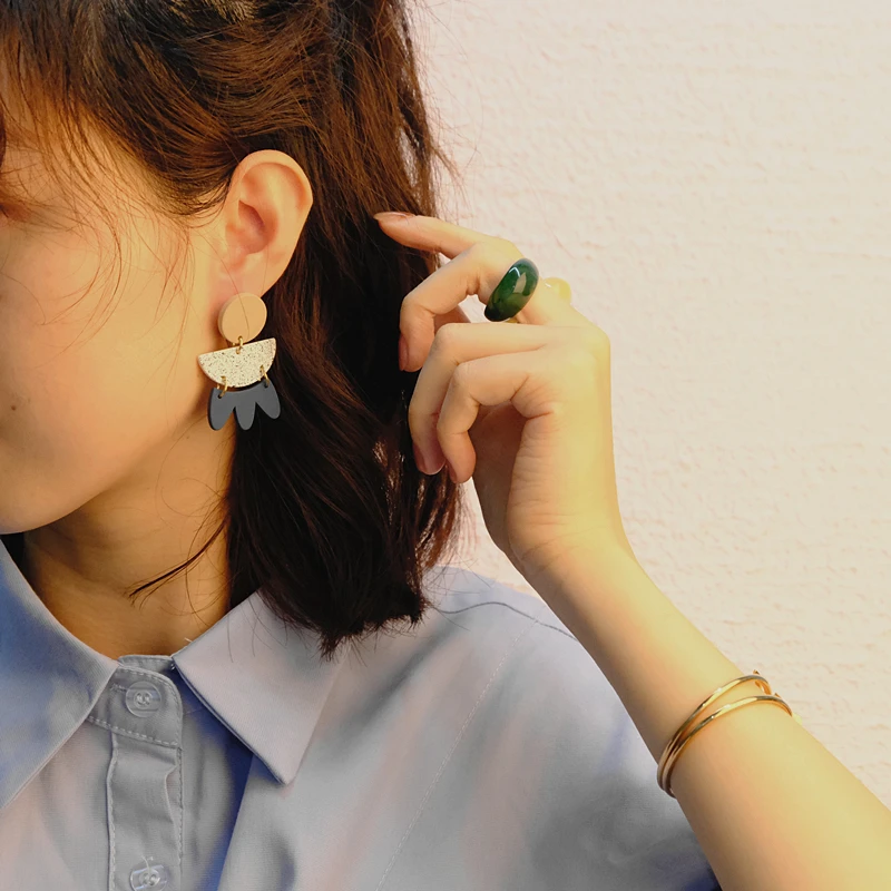 AOMU INS Retro Colorful Acrylic Dangle Earrings Irregular Geometric Round Trapezoidal Drop for Women Jewelry Gifts | Украшения и