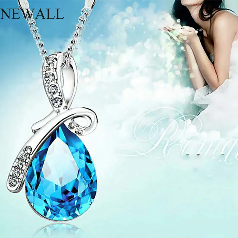 Австрийский синий кристалл кулон ожерелье ювелирные изделия женщин слеза ангела