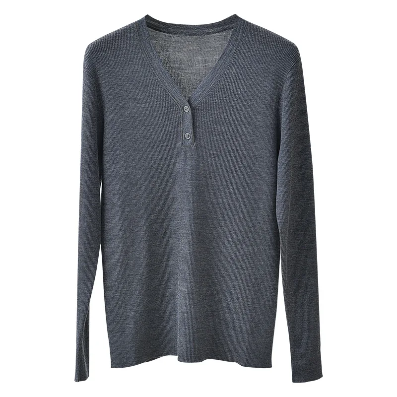 

SHUCHAN High Quality Wool Button Slim Sweater Women V-Neck Office Lady Solid Free Shipping Items Clothes for Women