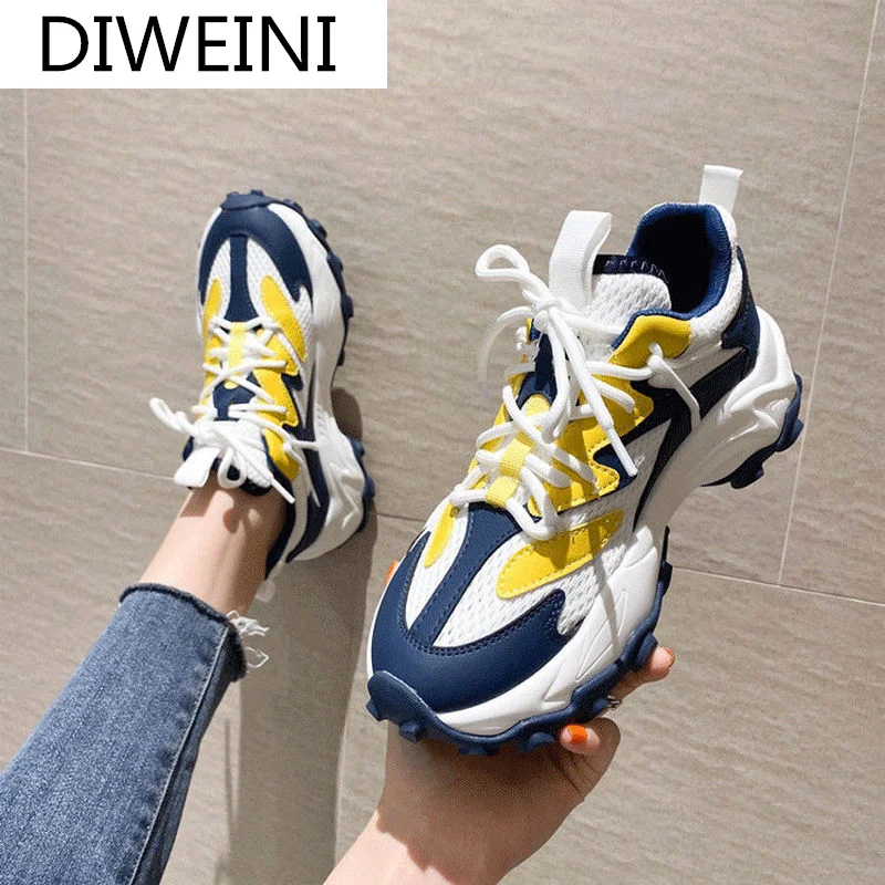 

2021 Fashion Women's Shoes Lace-up Color Matching Platform Shoes Women's Sneakers Spring Comfortable Casual Vulcanized Shoes